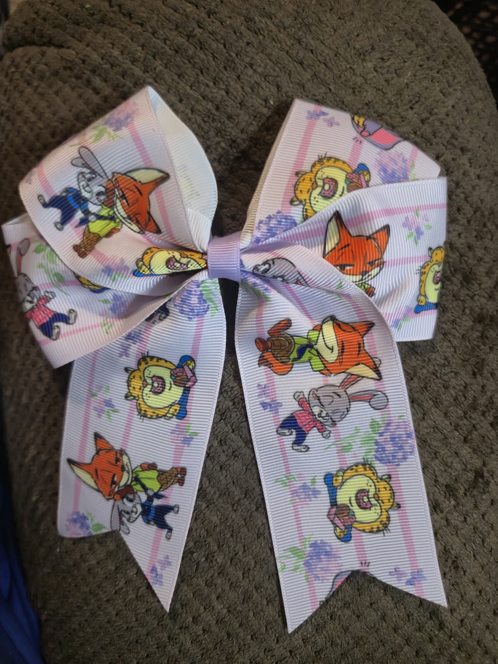 Chloe Kids Cartoon Hair Bow in Light Purple with Orange and Yellow Accents